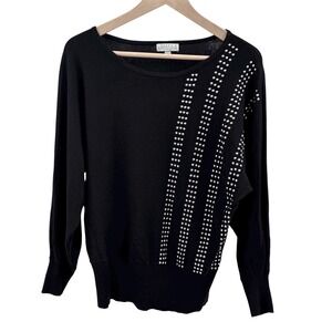 Joseph A Womens L Black Studded Sweater Pullover Minimalist Flaw